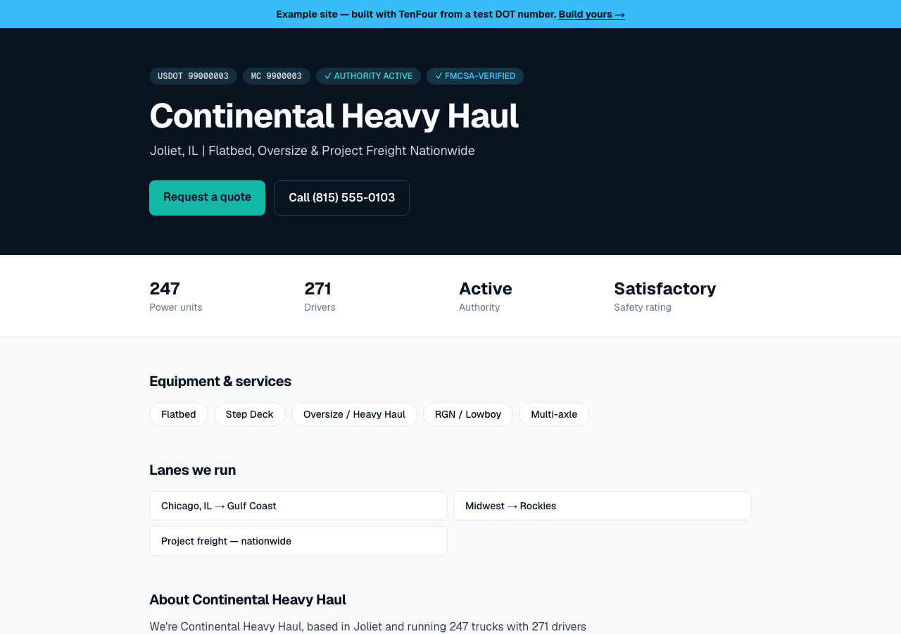 Continental Heavy Haul — an example TenFour carrier site